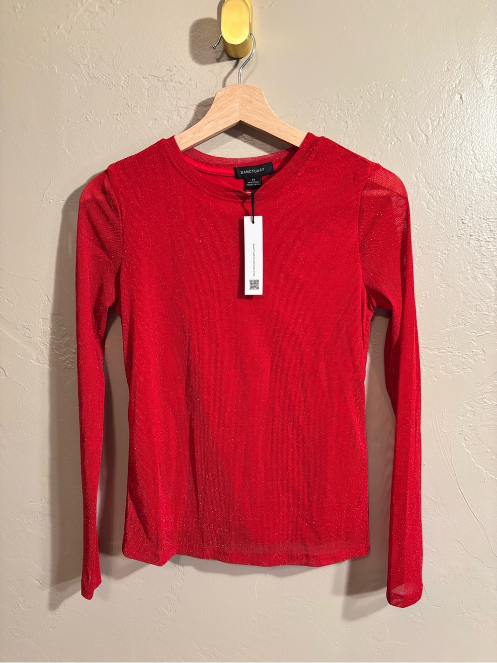 Sanctuary Red Shimmer Long Sleeve Mesh Top